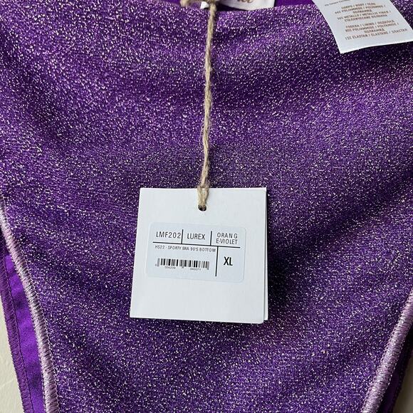 NEW Oseree Lumiere Sporty 90’s Metallic Purple Bikini Swimsuit Bottoms Size XL - Picture 5 of 6